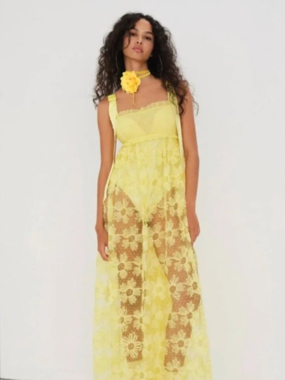 For Love & Lemons Emma Maxi Dress Yellow Sequin Bodysuit Dress